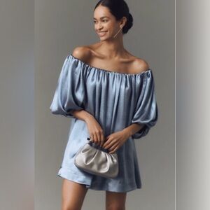 Anthropologie Light Blue Off-Shoulder Mini Dress